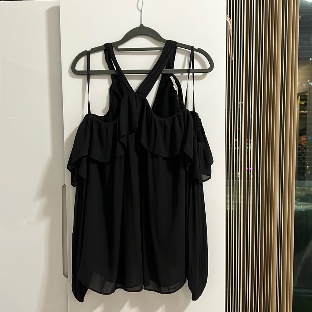 Black chiffon sleeve blouse with cold shoulder